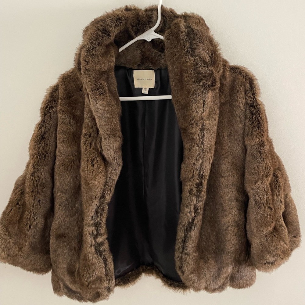 Silence + Noise Faux Fur Brown Jacket